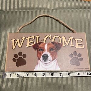 Brown and White Dog Welcome Sign